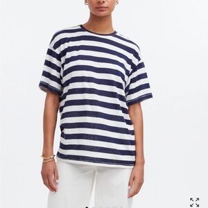 Blue and White Boxy Short Sleeve Tee